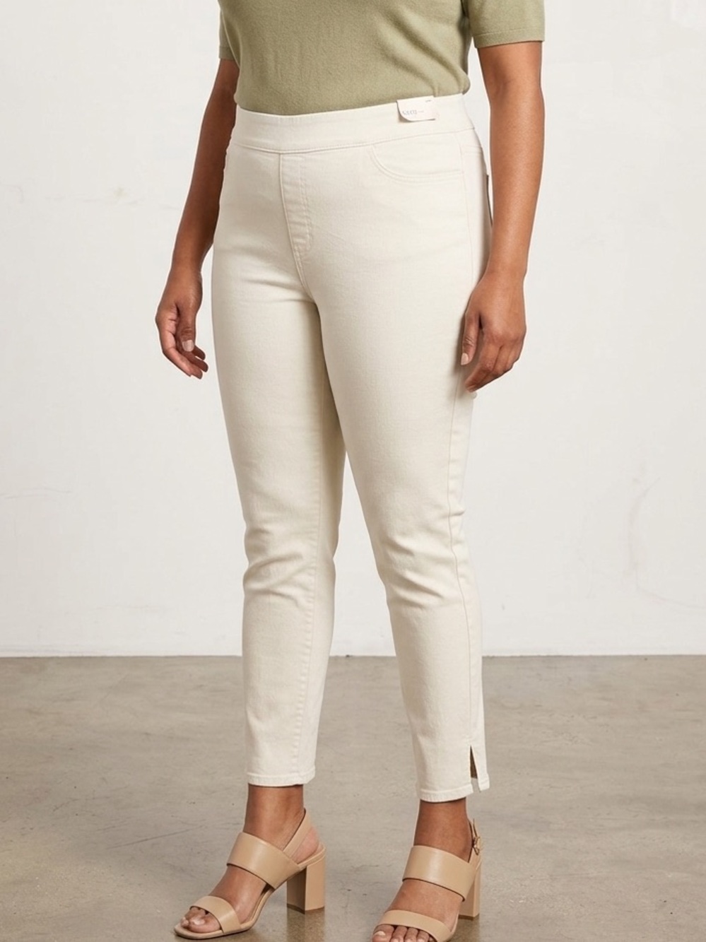 NEW! NYDJ Not Your Daughters Jeans Pull On Skinny Ankle Side Slit Cream 28W